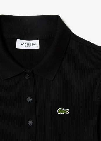 Черная женская футболка-поло Lacoste однотонная