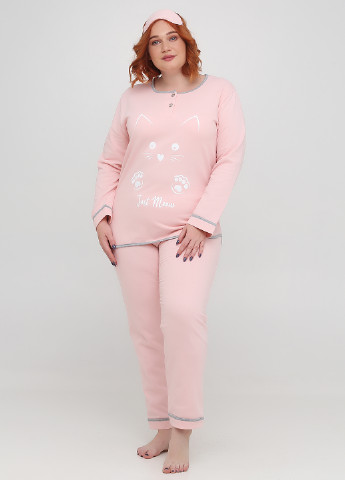 Розовая всесезон пижама (лонгслив, брюки, маска для сна) лонгслив + брюки Lucci