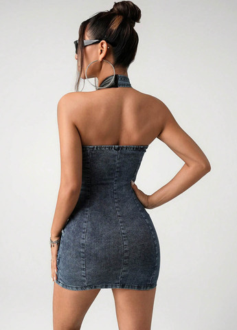 Синя джинсова сукня футляр, з відкритою спиною SHEIN варенка