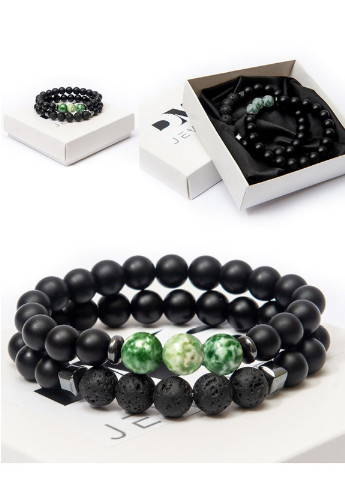Подвійний браслет з шунгіта, гематиту, агата, лавового каменю DOUBLE GREEN TRIPLE DMS Jewelry (253653946)