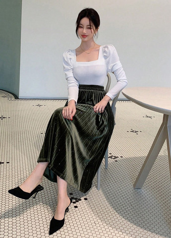 Темно-зеленая кэжуал однотонная юбка SHEIN плиссе