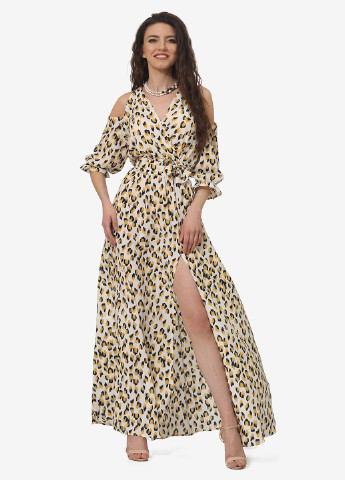 Молочное кэжуал платье на запах Lila Kass леопардовый