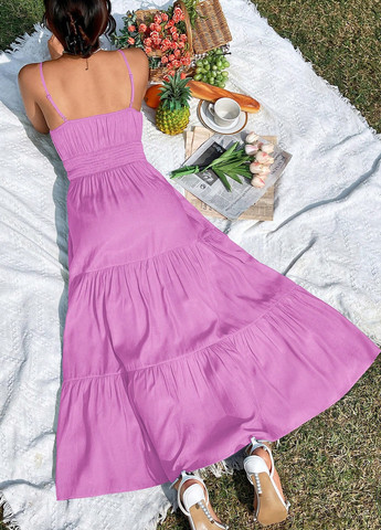 Розовое кэжуал платье в стиле ампир SHEIN однотонное