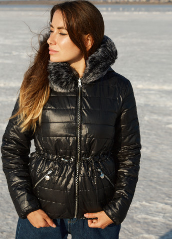 Черная зимняя двусторонняя куртка с мехом черного цвета Gepur
