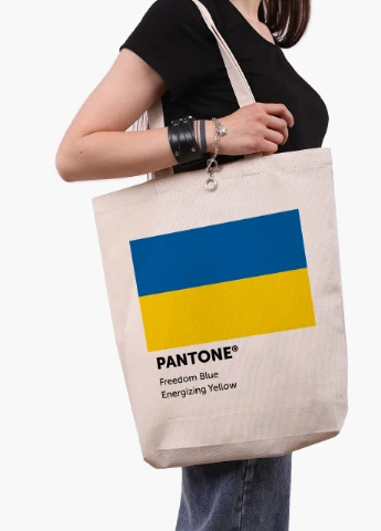 Еко сумка Україна Пантон (9227-3758-2) бежева з широким дном MobiPrint (253109743)
