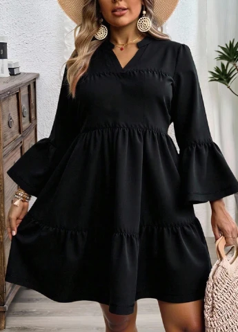 Черное кэжуал платье а-силуэт SHEIN однотонное