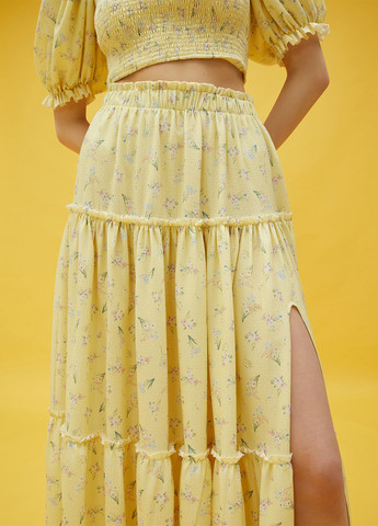 Желтая кэжуал цветочной расцветки юбка KOTON а-силуэта (трапеция)