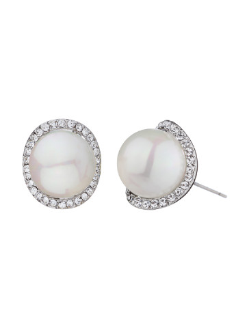 Класичнні круглі сережки з білою перлиною Sincera (219039055)