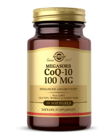 Коэнзим Q-10, Megasorb CoQ-10, 100 мг,, 30 гелевых капсул Solgar (228293112)