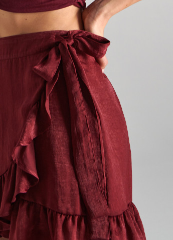 Бордовая кэжуал однотонная юбка Sinsay на запах