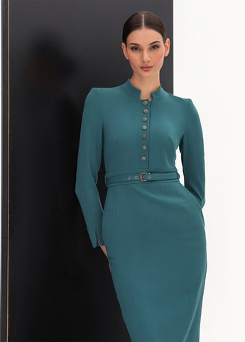 Бирюзовое деловое платье футляр BGL однотонное