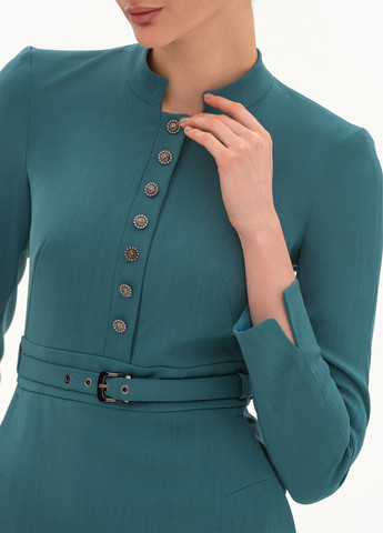 Бирюзовое деловое платье футляр BGL однотонное