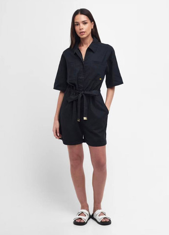 Комбинезон Barbour комбинезон-шорты однотонный чёрный кэжуал лен, хлопок