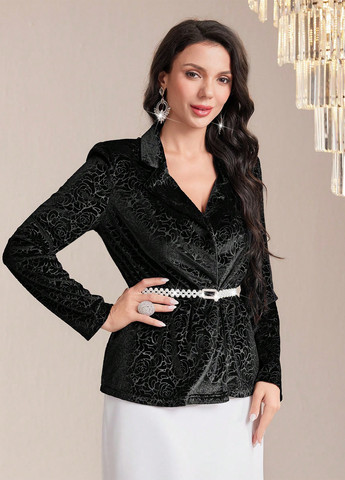 Черный женский жакет SHEIN однотонный - демисезонный