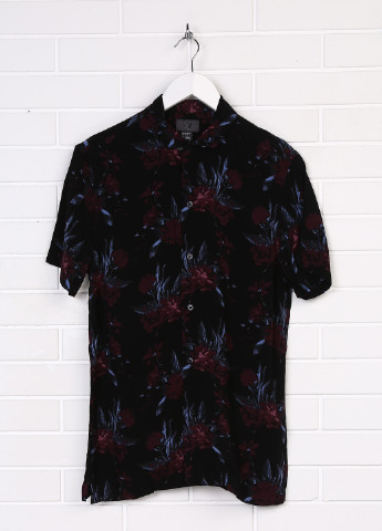 Черная кэжуал рубашка с цветами H&M с коротким рукавом