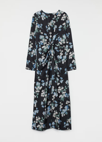 Черное кэжуал платье а-силуэт H&M с цветочным принтом