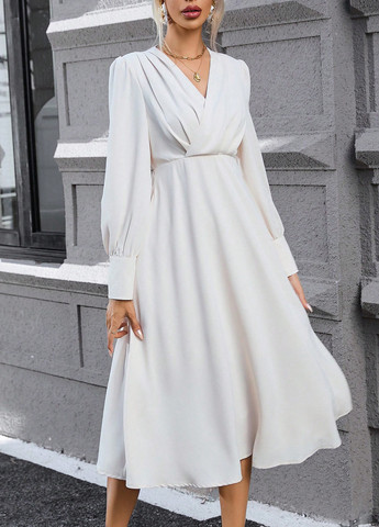 Кремова святковий, ділова сукня на запах, а-силует SHEIN однотонна