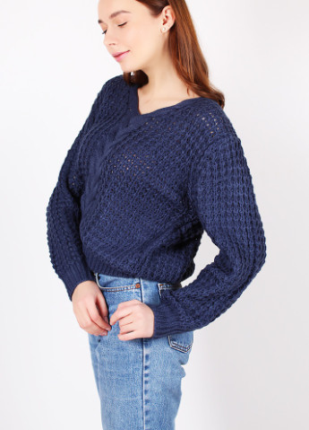 Темно-синий демисезонный свитер женский вязка темно-синий 42-46 AAA