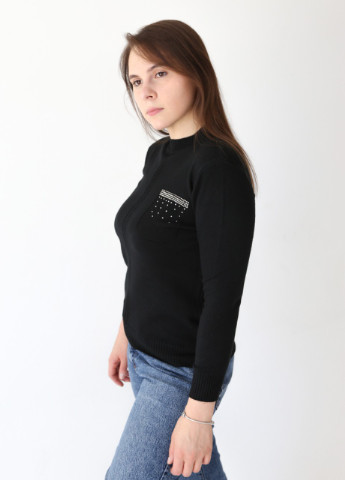 Черный демисезонный свитер женский черный прямой со стразами JEANSclub Прямая