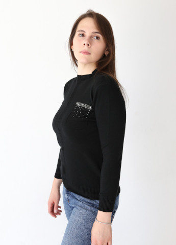 Чорний демісезонний светр жіночий чорний прямий зі стразами JEANSclub Прямая