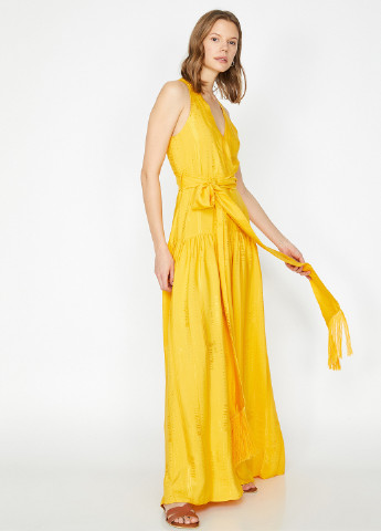 Желтое кэжуал платье на запах, клеш KOTON с рисунком
