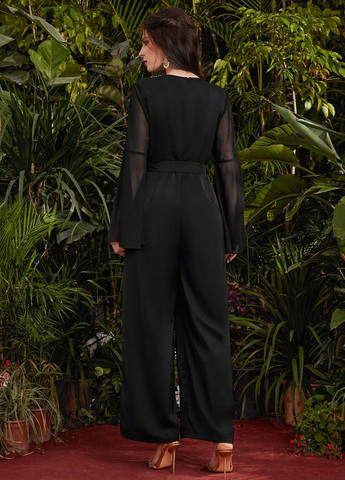Комбинезон SHEIN комбинезон-брюки однотонный чёрный вечерний полиэстер