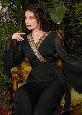 Комбинезон SHEIN комбинезон-брюки однотонный чёрный вечерний полиэстер