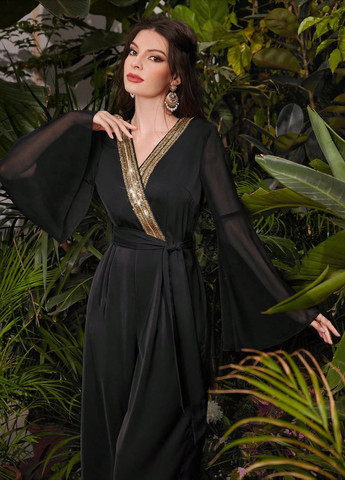 Комбинезон SHEIN комбинезон-брюки однотонный чёрный вечерний полиэстер