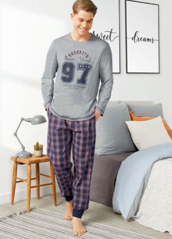 Пижама (лонгслів, штани) Livergy лонгслив + брюки напис комбінована домашня трикотаж, бавовна
