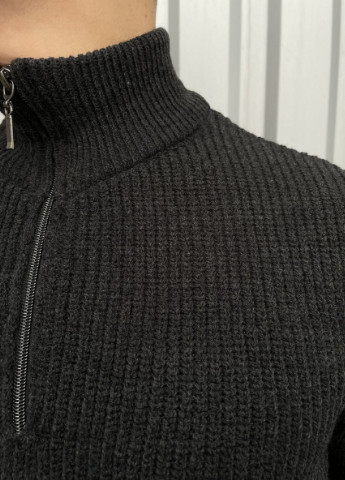 Темно-сірий зимовий светр теплий ворот блискавка Figo 6917 GRAY