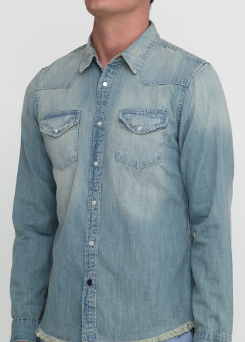 Голубой джинсовая рубашка однотонная Guess с длинным рукавом