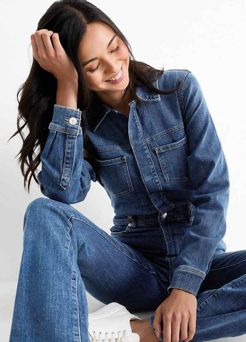 Комбінезон C&A комбінезон-брюки однотонний синій джинсовий бавовна, джинс