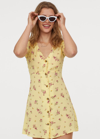 Жовтий кежуал сукня сорочка H&M з квітковим принтом