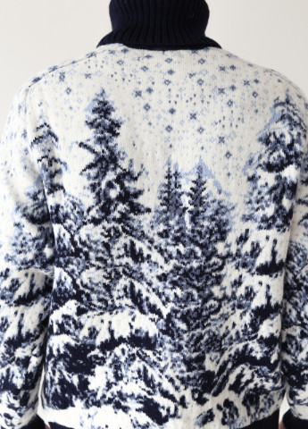 Синій зимовий свитер мужской зимний с елками синим горлом Pulltonic Прямая