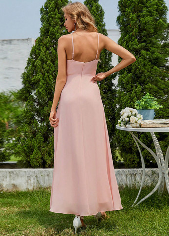 Розовое праздничный, коктейльное платье платье-комбинация SHEIN однотонное