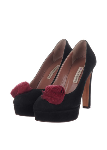 Черные женские кэжуал туфли с аппликацией, с цветами на высоком каблуке - фото