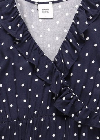 Темно-синее кэжуал платье клеш, на запах Mamalicious в горошек