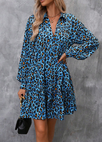 Комбинированное кэжуал платье а-силуэт SHEIN леопардовый