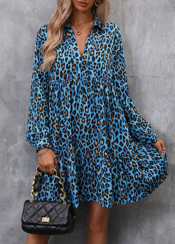 Комбинированное кэжуал платье а-силуэт SHEIN леопардовый