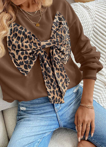 Коричневый свитшот SHEIN аппликация, бант (367210969)