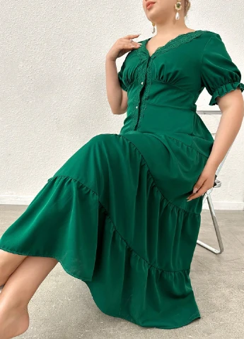 Изумрудное кэжуал платье в стиле ампир SHEIN однотонное