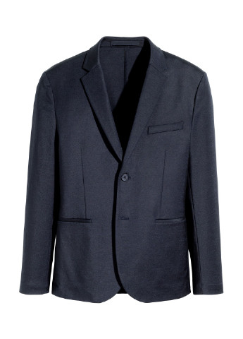 Пиджак H&M однотонный тёмно-синий деловой хлопок