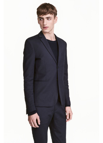 Пиджак H&M однотонный тёмно-синий деловой хлопок