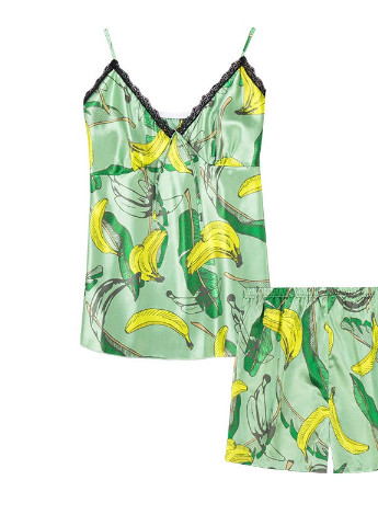 Зеленая всесезон пижама женская banana майка + шорты Berni Fashion 54165