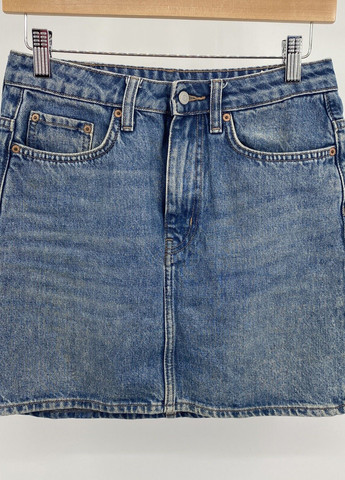 Синяя кэжуал, джинсовая однотонная юбка Weekday