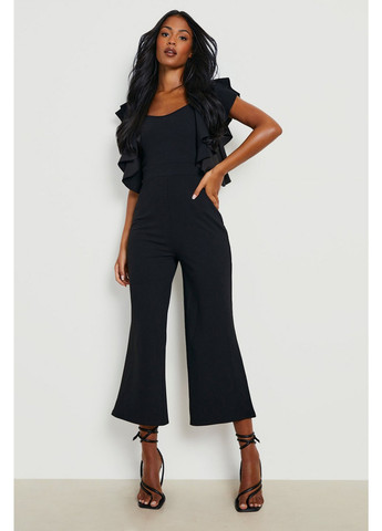 Комбинезон Boohoo комбинезон-брюки однотонный чёрный кэжуал полиэстер
