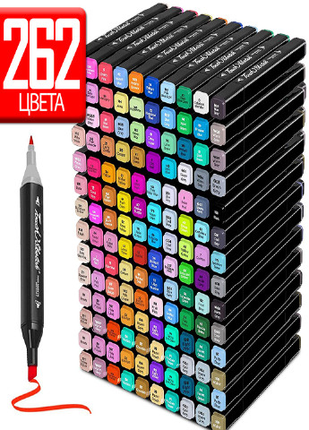 Набір ескізних маркерів 262 шт для малювання двосторонні професійні спиртові чорний MAXLEND (253103935)