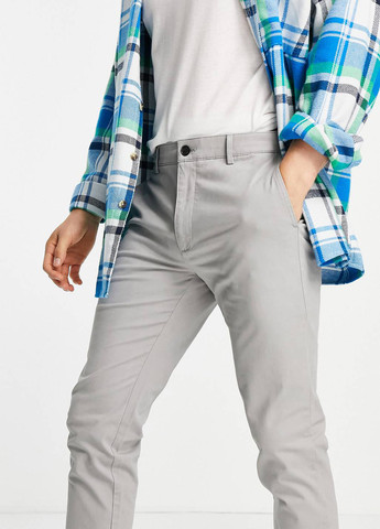 Светло-серые кэжуал демисезонные зауженные брюки Topman