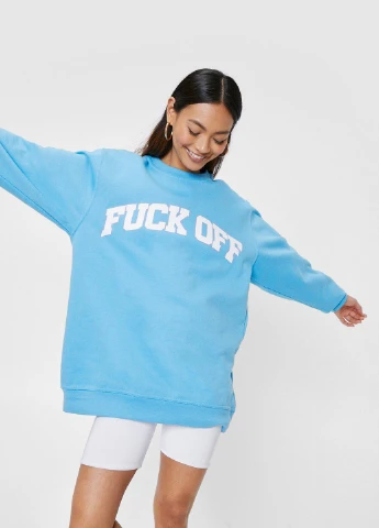 Блакитний світшоти Nasty Gal напис без декору (237848731)