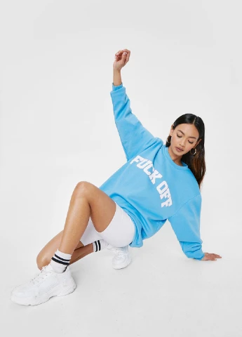 Блакитний світшоти Nasty Gal напис без декору (237848731)